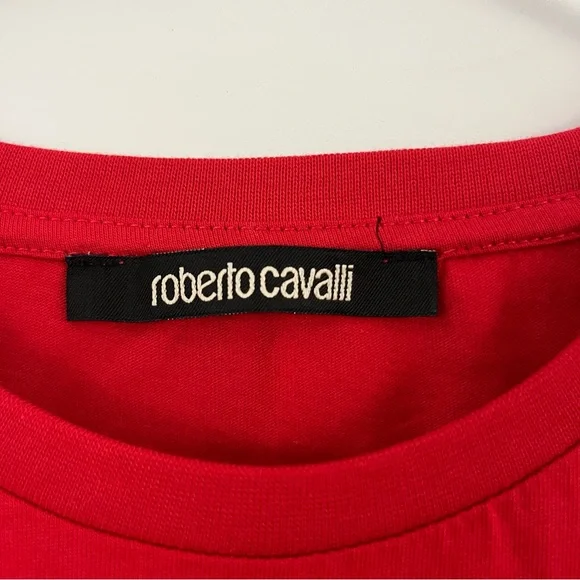 Roberto Cavalli Red Snake Graphic T-Shirt XL Designer Cotton Tee - Picture 2 of 6